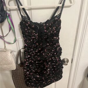 For Love and Lemons NWT women’s lace up black floral mini dress size Xs